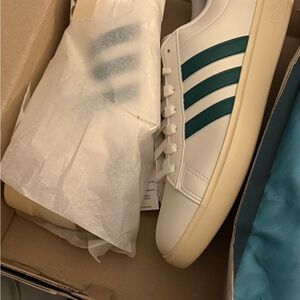 Adidas White and Light Green Casual Shoes